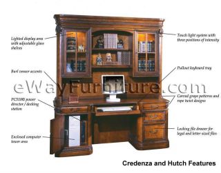  Credenza Desk with Hutch Office Computer Wood Furniture Cherry Finish