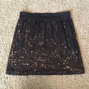 New Lauren Conrad LC Black Sequin Skirt Sz M
