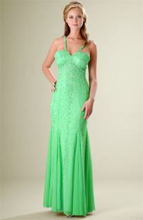 Sean Collection Bead Mesh Gown