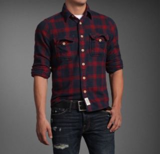 Abercrombie Fitch Mens Mount Colvin Heavy Plaid Shirt Red Blue Large