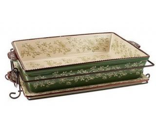 Temp tations Floral Lace 9 X 13 Lid it Baker with Wire Rack