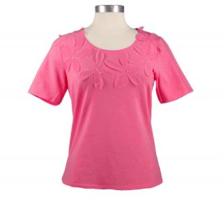 Susan Graver Stretch T shirt with Appliques and Sequin Accents