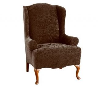 Sure Fit Stretch Jacquard Damask Wing Chair Slipcover —