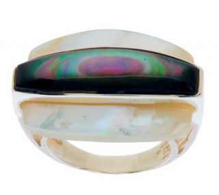 Bold Grey & White Mother of Pearl Sterling Ring   J268111