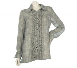 George Simonton Printed Button Front Blouse with Ruffle —