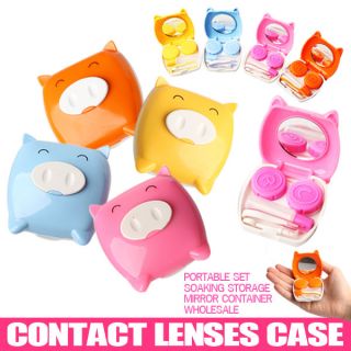 Pink Contact Lens Portable Case Set Soaking Storage Mirror Container