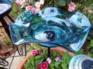 Aqua Glass Birdbath Blue Hand Blown Glass Scallop Bird Feeder with