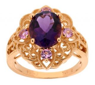 20 ct tw ZambianAmethyst & Pink Sapphire 14K Clad Sterling Ring