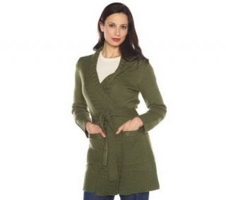 Isaac Mizrahi Live Open Front Sweater Coat with Rib Trim —