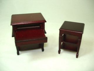 Dollhouse Real Wood Computer Desk and Printer Stand Set