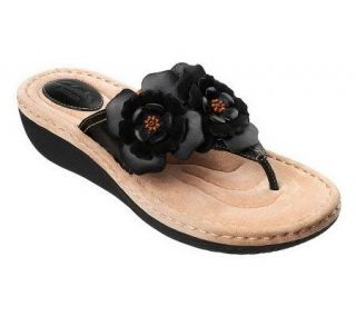 As Is Clarks Artisan Latin Flower Leather Thong Sandals —