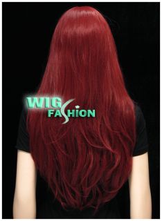 69cm Long Dark Red Wavy with Long Bangs Hair Wig NC80