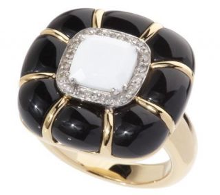 Onyx and White Agate Wrapped Ring with Diamond Accents, 14K — 