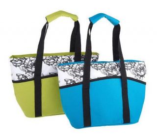 Set of 2 Insulated Floral Print Lunch Totes —