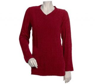 Denim & Co. V Neck Ribbed Chenille Sweater —