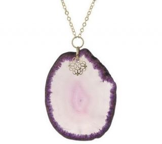 As Is Oval Geode Pendant w/18 Necklace and Filigree Charm, 14K