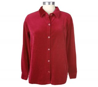 Denim & Co. Velour Button Front Big Shirt —