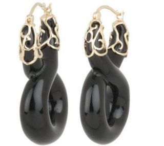 Carved Gemstone Figure Eight Earrings w/ Overlay, 14K —