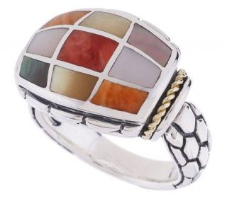 Eric Grossbardt Sterling & 18K Mother of Pearl & Spiny Oyster Ring