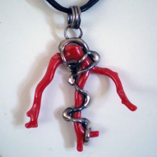 Red Coral Branch Pendant 925 Silver Necklace Included Sardinian Coral