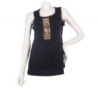 Kelly by Clinton Kelly Embellished Tank Top with Chiffon Trim