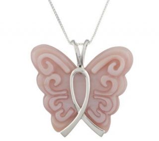 Sterling Pink Mother of Pearl Butterfly Ribbon Pendant —