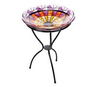 Hand painted Stained Glass Birdbath with 23 inch Stand —