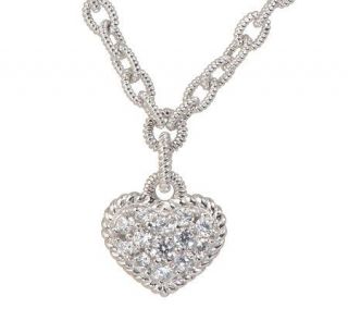 Judith Ripka Sterling Pave Diamonique 18 Heart Charm Necklace