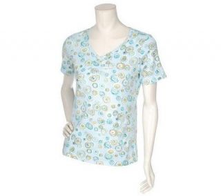 Denim & Co. Short Sleeve T shirt with Polka Dots & Ruching Detail 