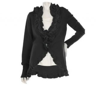 by Marc Bouwer Ruffle Cardigan with Metallic Detail   A218819