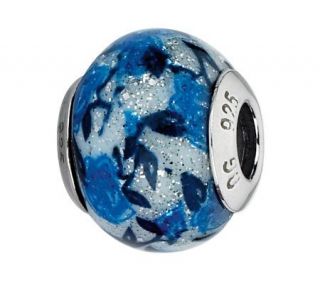 Prerogatives Blue Rose Glitter Italian Murano Glass Bead —