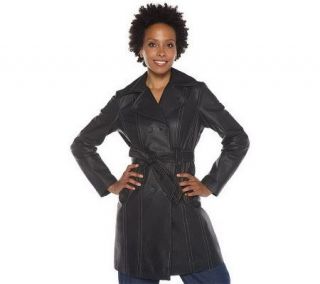 Isaac Mizrahi Live! Leather Trench w/Removable Self Belt —