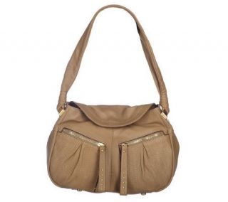 Makowsky Leather Flap Shoulder Bag with Zipper Pockets —