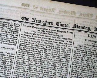1859 Newspaper Niagara Falls Tightrope Walker Charles Blondin w