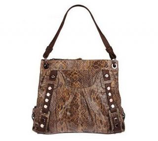 Makowsky Snake Embossed Leather Zip Top Hobo Bag With —