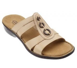 Clarks Bendables Leather Slides with Ornament Detail   A213436