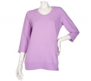 Sport Savvy Stretch Jersey Knit 3/4 Sleeve Pullover with Ribbed Trim 