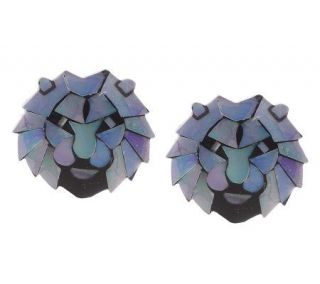 Lee Sands Lions Head Purple Shell Inlay Earrings —