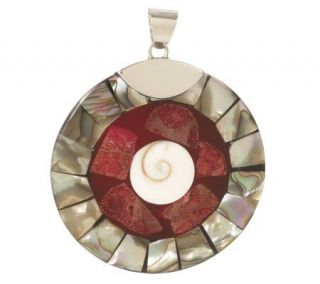 Lee Sands Sterling Shell & Red Sponge Coral Inlay Pendant —