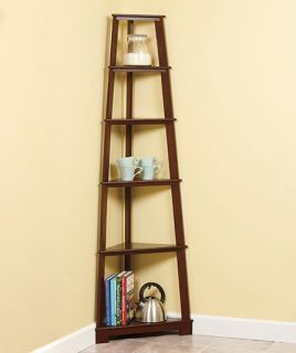 Space saving, wooden corner shelf stands over 5 1/2 feet tall