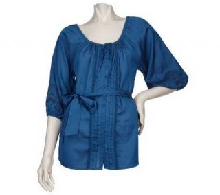 BCBGeneration Puff Sleeve Blouse with Applique and Removable Belt 