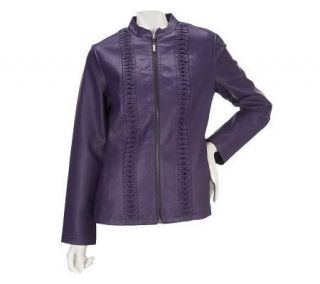 Susan Graver Faux Leather Zip Front Jacket with Mandarin Collar