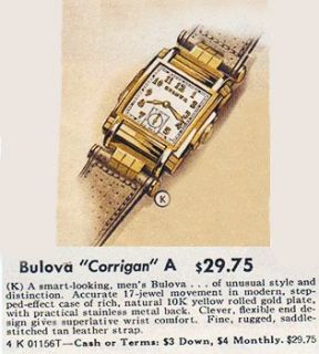 1940 Bulova Douglas Corrigan Vintage Art Deco Watch