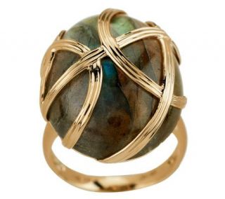 Oval Labradorite Cabochon Ring with Gold Overlay, 14K —