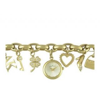 AK Anne Klein Ladies Goldtone Charm Bracelet Watch —