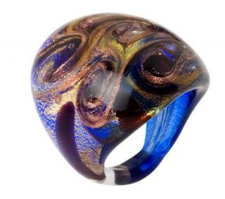 Oval Murano Glass Swirl Ring with 18K Gold Foil   J306143