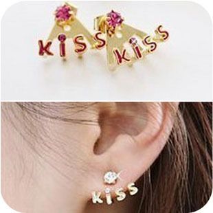 Free Ship Corea Lovely white Crystal nice Kiss alphabet Earring