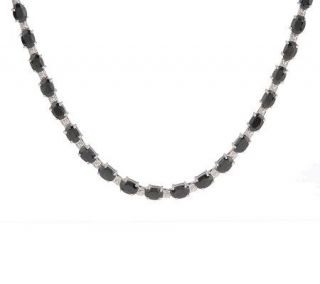 38 ct tw Oval Sapphire Sterling 17 1/4 Tennis Necklace —