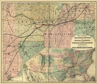 Maps showing Arkansas Central the Helena Corinth and the Pine Bluff