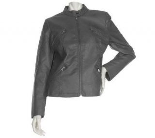 Susan Graver Faux Leather Zip Front Motorcycle Jacket   A216239